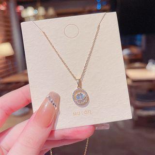 Planet Rhinestone Pendant Stainless Steel Choker X591 - Gold - One Size