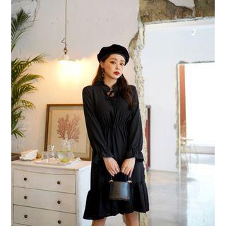 Tie-neck Frilled Midi Flare Dress