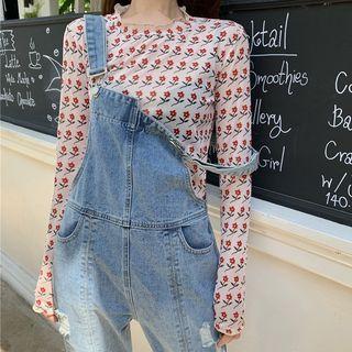 Long-sleeve Floral T-shirt White - One Size