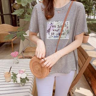 Printed Striped Linen Blend T-shirt