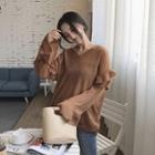 Long-sleeve Ruffle Plain Sweater