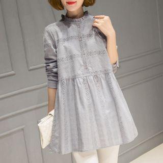 Long-sleeve Frilled-trim Long Top