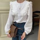 Lace Trim Button-up Blouse White - One Size
