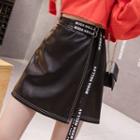 Lettering Faux Leather A-line Skirt