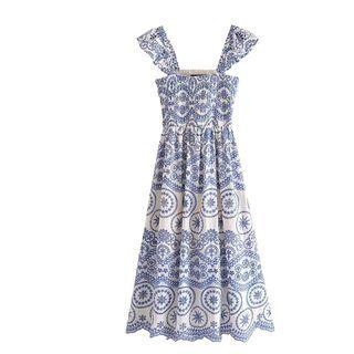 Sleeveless Flower Embroidered Maxi A-line Dress