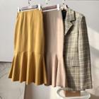 Ruffle Trim Pencil Midi Skirt