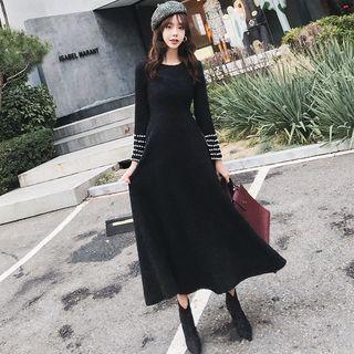 Rhinestone Long-sleeve Midi A-line Dress