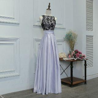Lace-panel Pleated Evening Gown