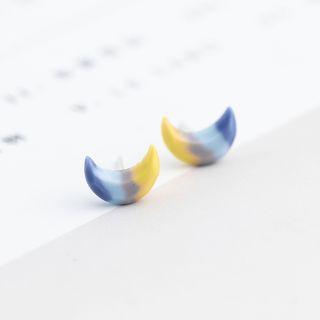 925 Sterling Silver Gradient Ceramic Moon Stud Earring