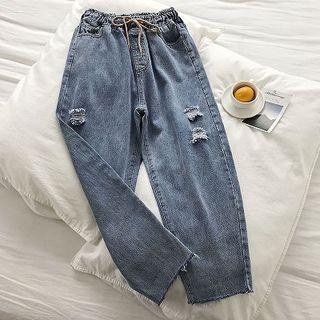 Distressed Lace-up High-waist Frayed Cropped Jeans