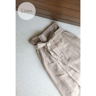 Wrap-front Linen Long Skirt With Sash