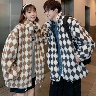 Long-sleeve Fleece Plaid Zip Jacket