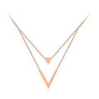 Simple And Fashion Plated Rose Gold Triangle V-shaped 316l Stainless Steel Double Necklace Rose Gold - One Size