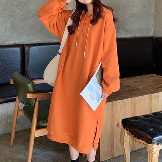 Slit Plain Oversize Hooded Dress