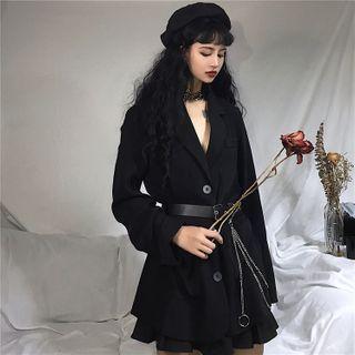 Front Pocket Lapel Collar Blazer With Belt