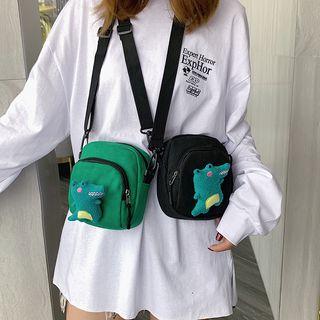 Crocodile-detailed Canvas Crossbody Bag