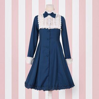 Lace Trim Bow Accent Long Sleeve Dress