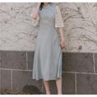 Traditional Chinese Elbow-sleeve Lace Panel Midi Dress