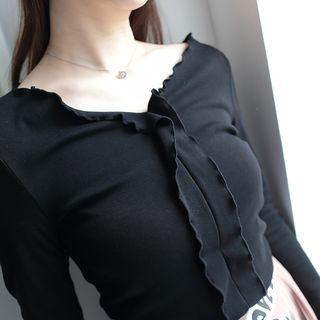 Bell Long-sleeve Frilled Trim Top