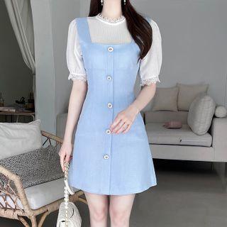 Square-neck Tweed Overall Dress