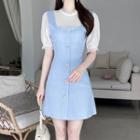 Square-neck Tweed Overall Dress