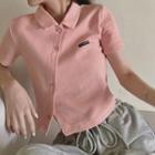 Short-sleeve Asymmetrical Button-up Top Pink - One Size