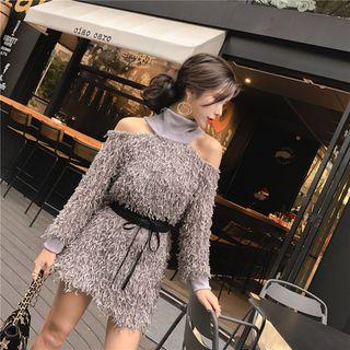 Long-sleeve Cold-shoulder Fringe Minidress