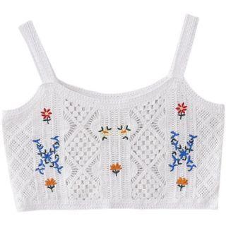 Floral Embroidered Crop Knit Camisole Top