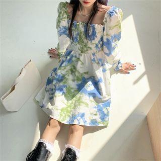 Long-sleeve Tie Dye Mini A-line Dress