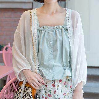3/4-sleeve Open-front Light Jacket Light Mauve - One Size