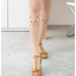 Cat Print Tights Nude - One Size
