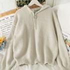Zipper-front Hooded Sweater In 5 Colors