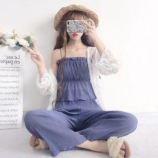 Lace Jacket / Set: Spaghetti Strap Top + Cropped Pants