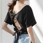 Tie-back Short-sleeve Cropped Top