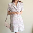 Short-sleeve Tweed Open-collar A-line Mini Dress