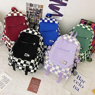 Checker Print Buckled Flap Backpack