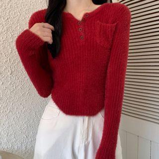 Long-sleeve V-neck Knit Cropped Sweater