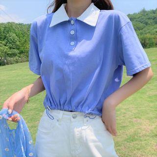 Short-sleeve Drawcord Cropped Polo Shirt