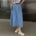 Denim Midi A-line Skirt With Belt