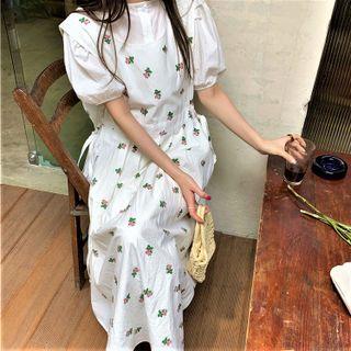 Flower Print Midi Overall Dress