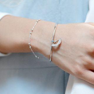 Rhinestone Fan Layered Bangle Silver - One Size