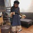 Set: Color Panel Long Sleeve Dress + Corduroy Tank Dress