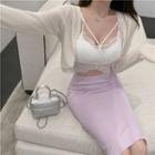 Padded Cropped Camisole / Cropped Cardigan / High-waist Fitted Skirt