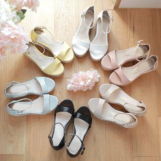 Pastel-color Ankle-strap Wedge Sandals