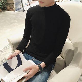 Plain Mock Neck Long Sleeve T-shirt