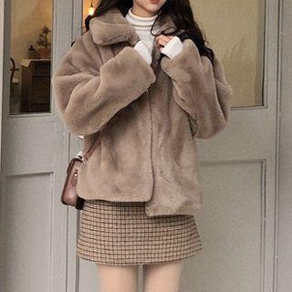 Furry Zip Jacket Milk Tea Brown - One Size
