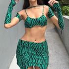 Set: Zebra Print Crop Top + Asymmetrical Skirt