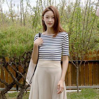 Stripe Slim-fit Silky T-shirt