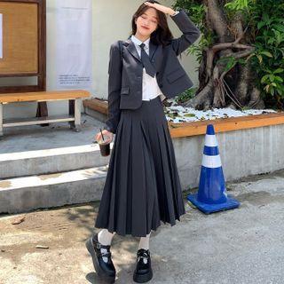 Blazer / Medium Maxi Accordion Pleat Skirt / Shirt With Necktie