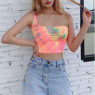 One Shoulder Tie Dye Tank Top